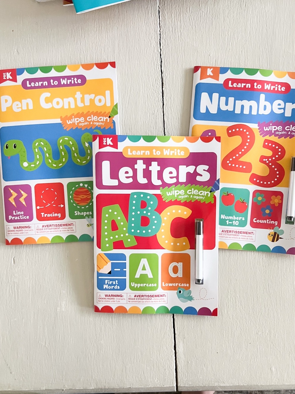 NWT Pre K Learn to Write Wipe-Clean workbook & pen:letters, numbers, pen control